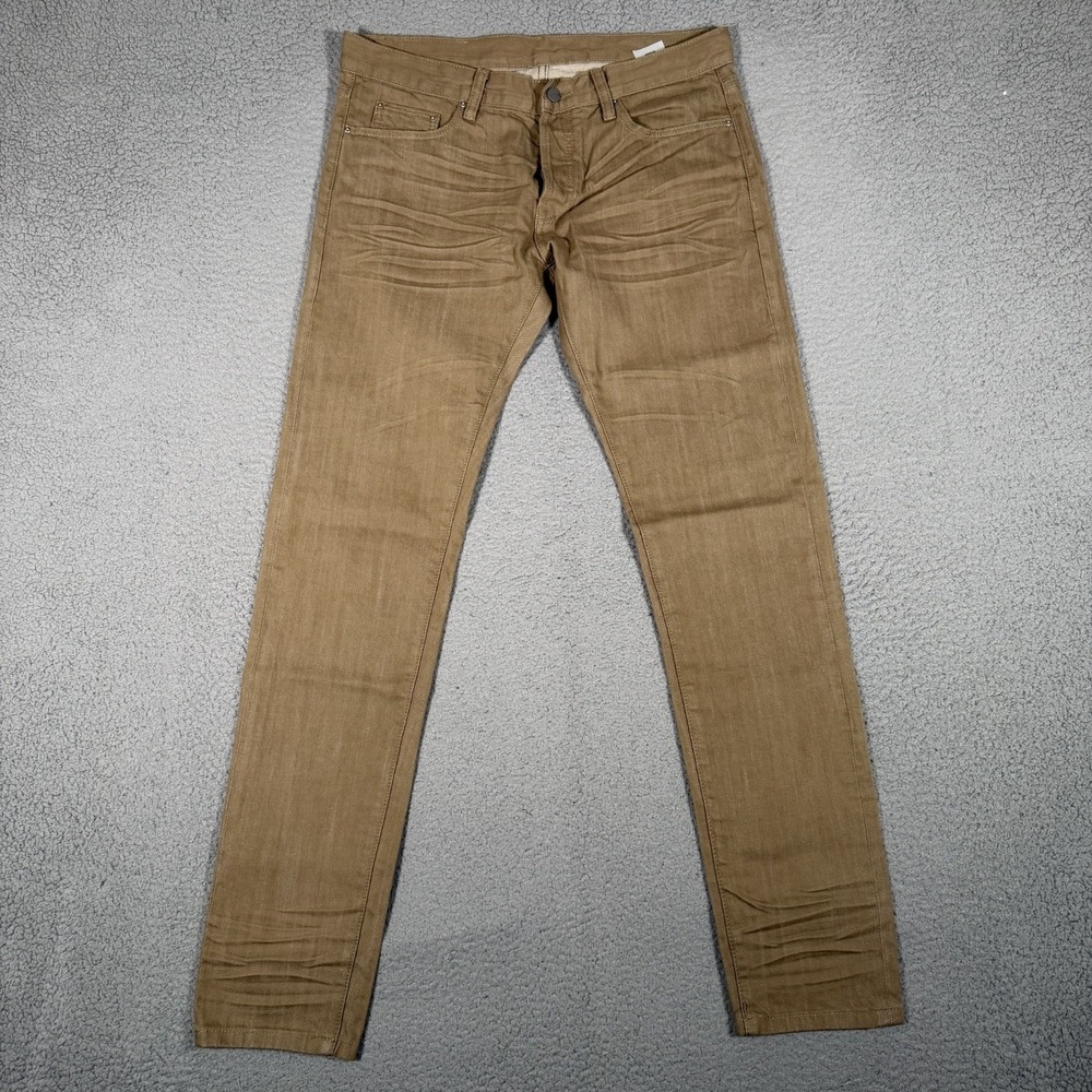 MNML Jeans Mens 33x34 Brown Slim Fit 5 Pocket Casual Preppy Denim Button Fly